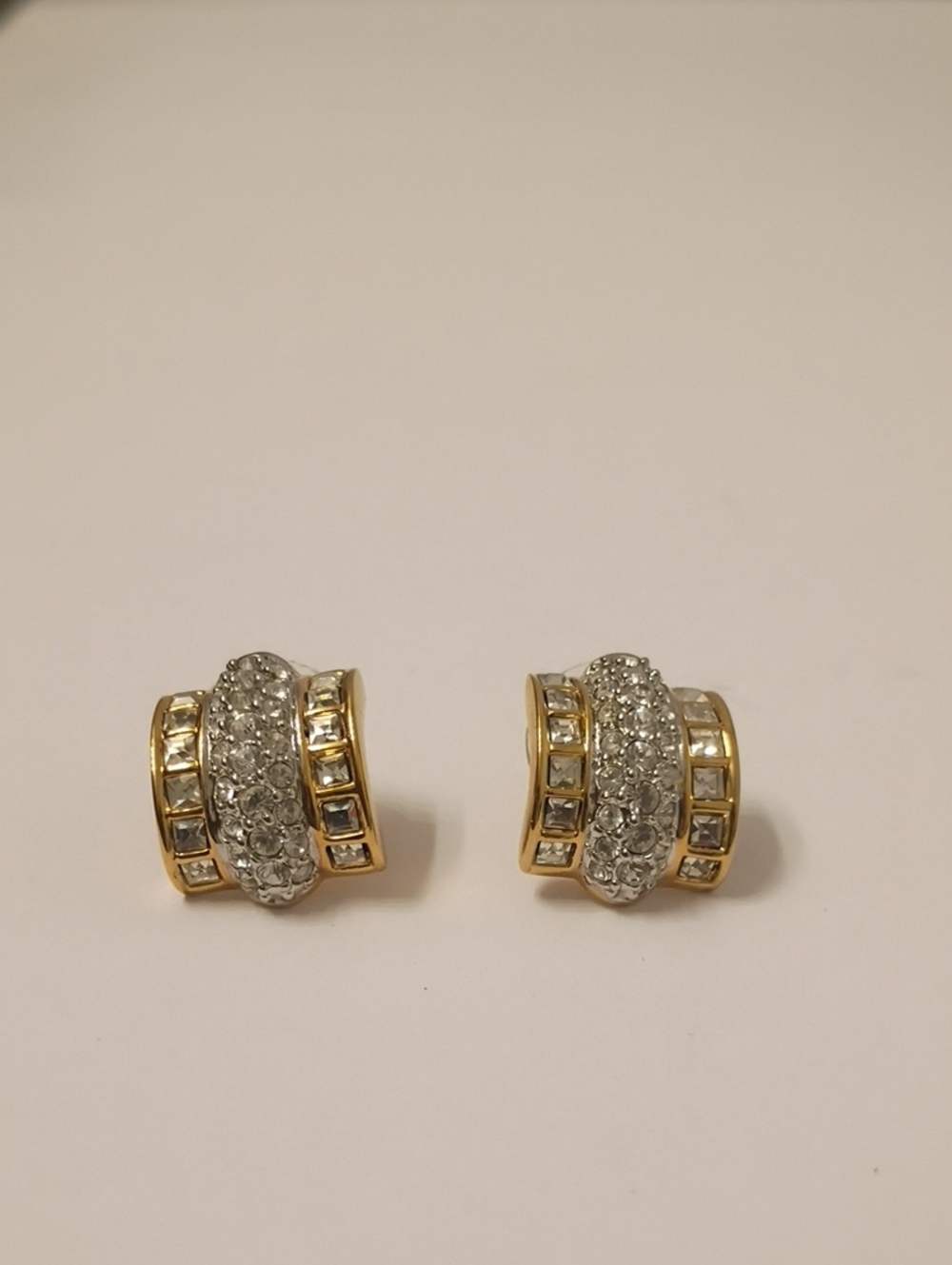 Swarovski Signed Gold-Tone Crystal Half Hoop Earrings
